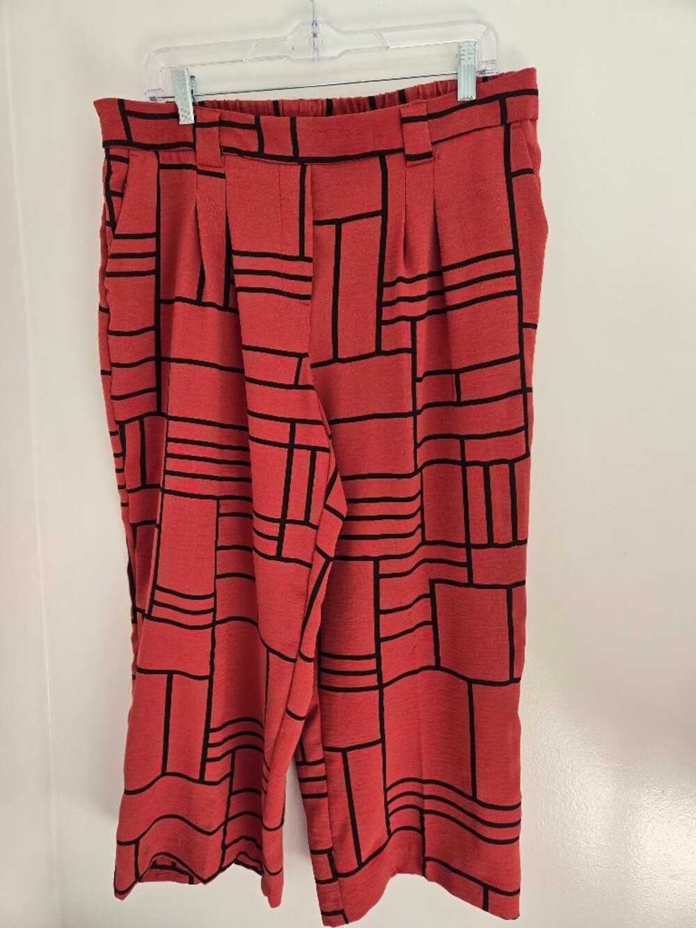 Jules & Leopold Cropped Wide Leg Pants XL Brick Red Black Geometric Grid